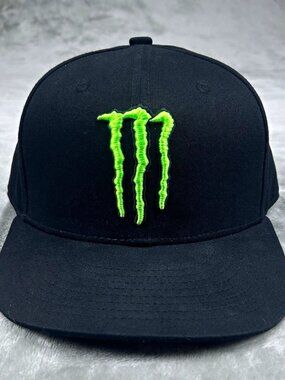 Monster Energy Black Snapback Hat Cap Neon Green Logo Energy Drink Theme